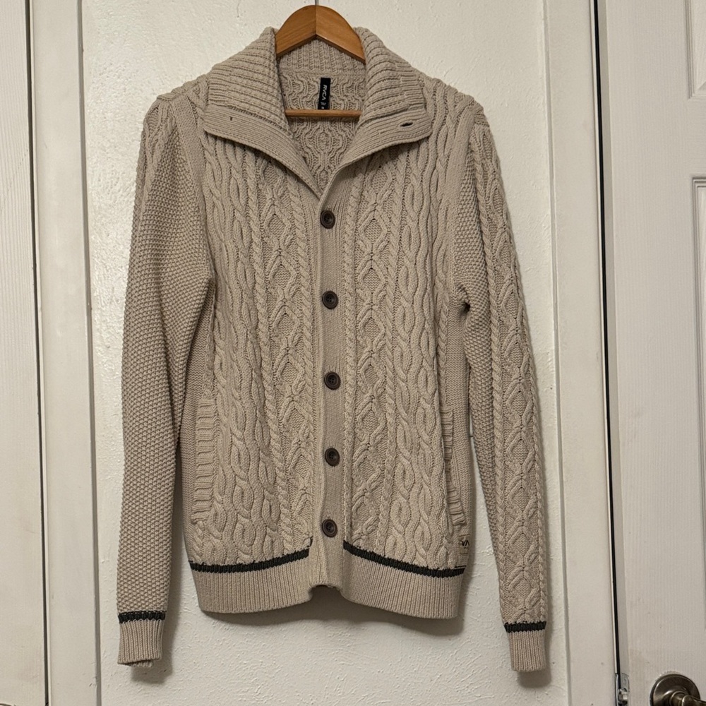 RVCA Men's Beige Cable Knit Sweater